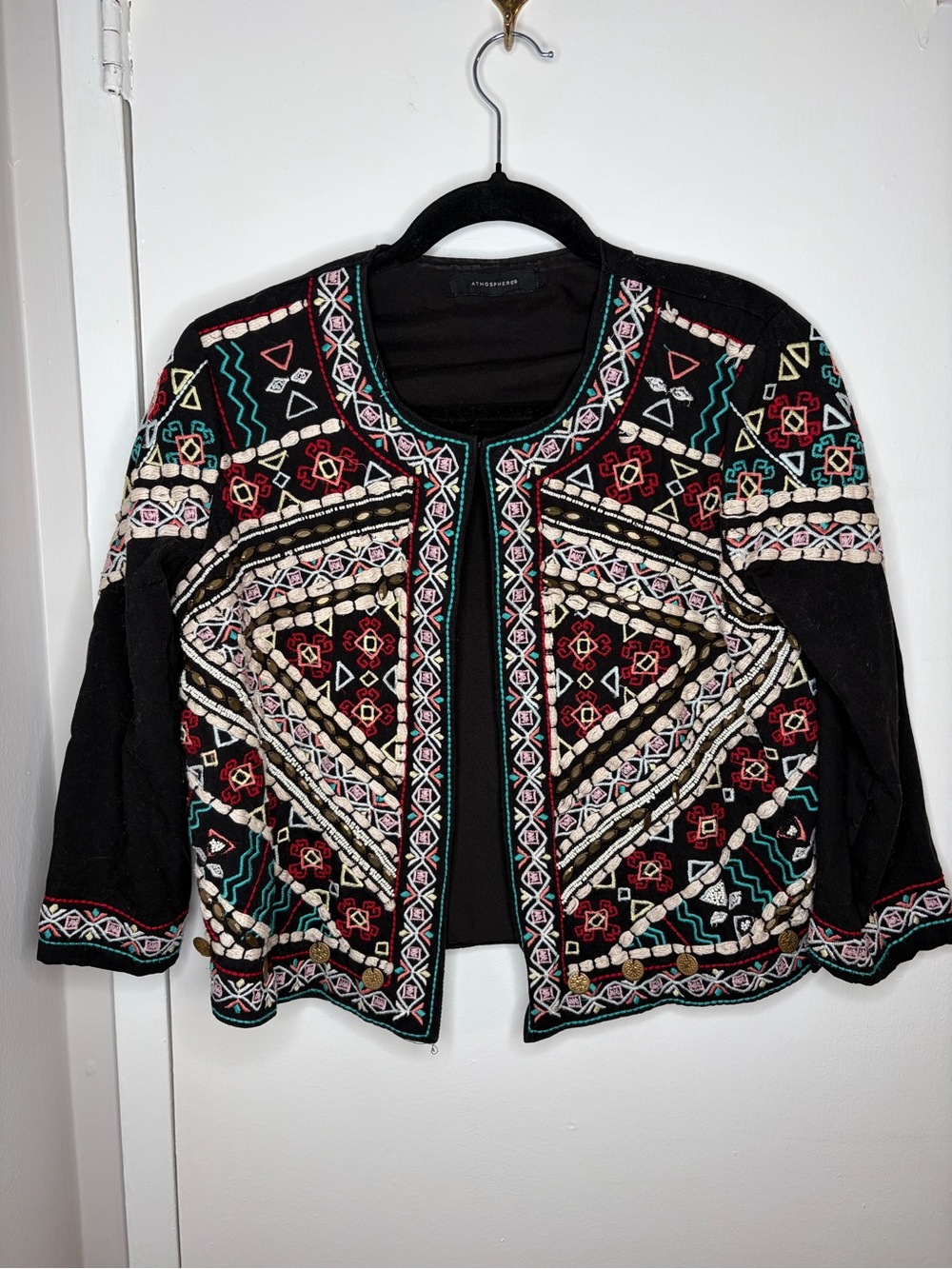 Atmosphere Black Embroidered Boho Cardigan with Multicolor Stitching